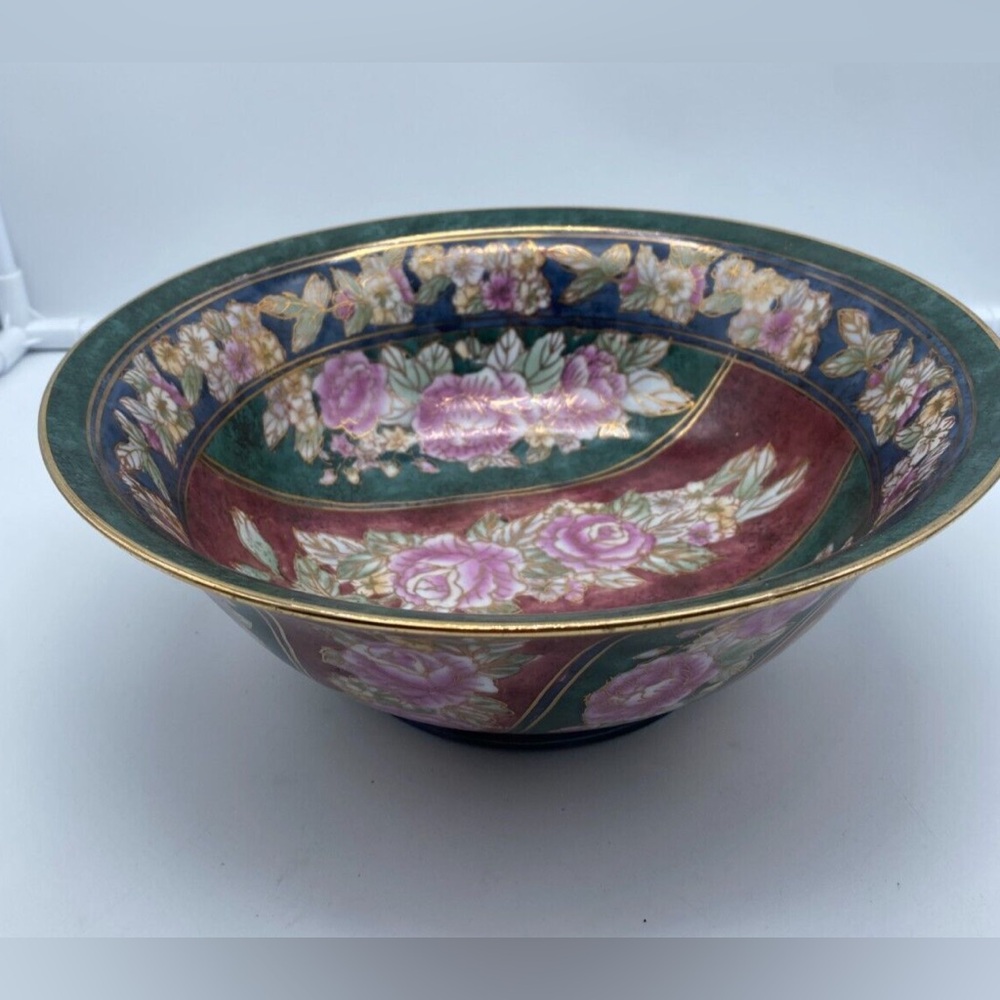 Vintage Floral Decorative Bowl with Gold Accents Andrea by Sadek / Like New